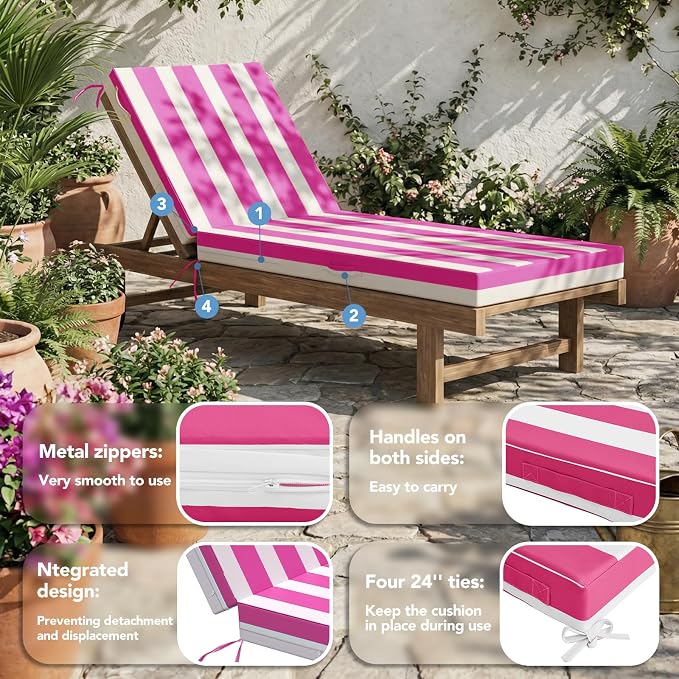L'AGRATY Outdoor Lounge Chaise Cushion: 72x21x3 Inch Waterproof Lounge Chair - Image 4