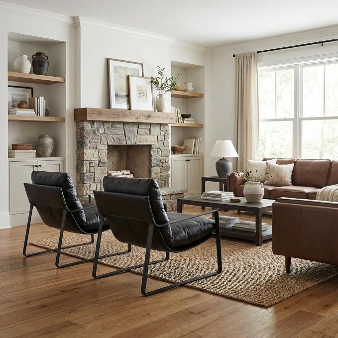 LukeAlon Modern PU Leather Accent Armchairs Set of 2, Upholstered Living Room - Image 4