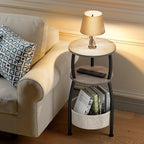 Round Side Table with Storage Basket –Small Space Saving End Table 3-Tier - Image 8