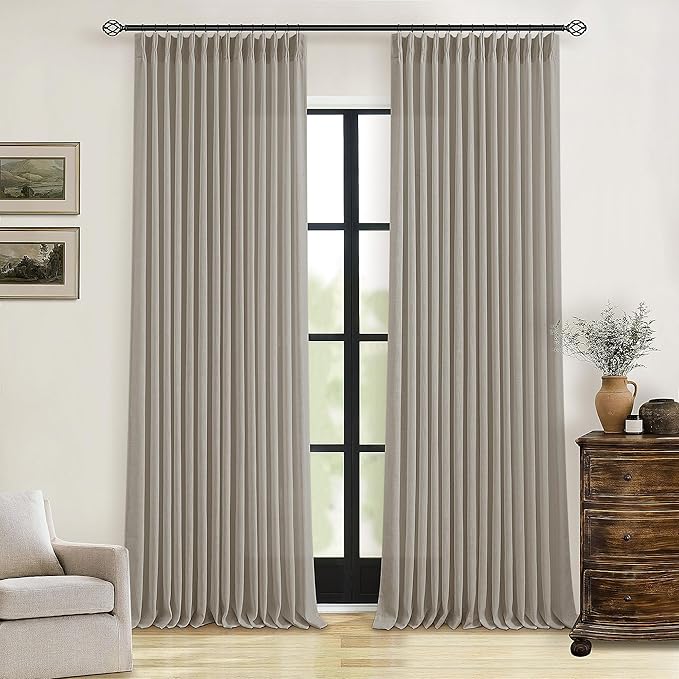 Burlywood Birch Pinch Pleated Linen Semi Sheer Curtains 86 Inches Long | by Twodrapes