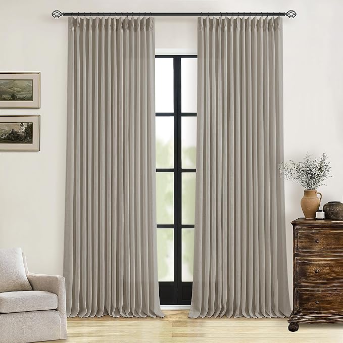 Burlywood Birch Pinch Pleated Thick Linen Curtains 108 Inches Long | 400GSM - Image 7