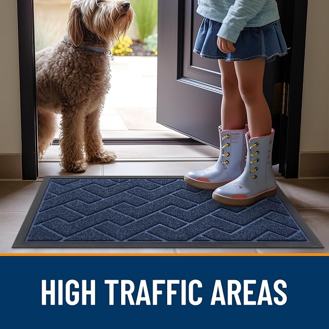OLANLY Front Door Mat Outside 59x34, All-Season Absorbent Rubber Doormat | Blue - Image 8