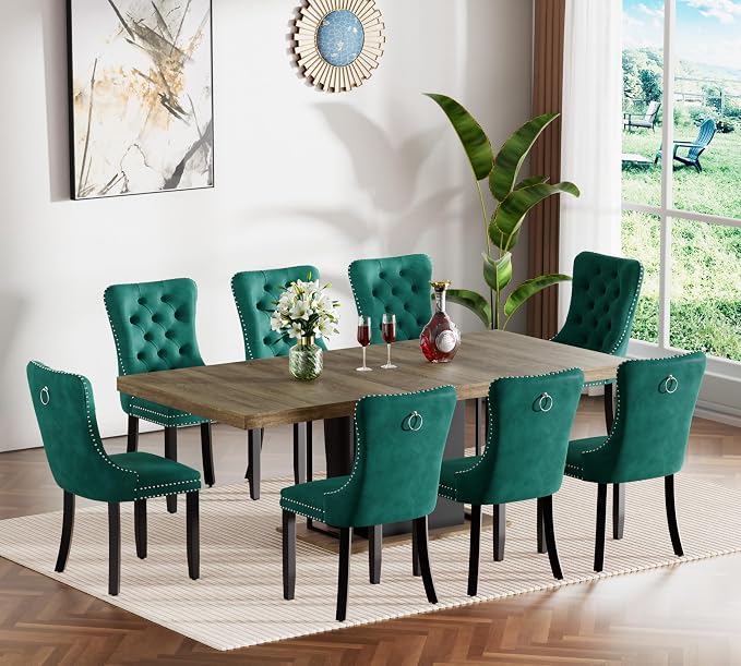 Henf 63"-79" Dining Table Set for 8, 9 Pieces Extendable Dining Table and 8 - Image 2