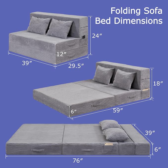 Folding Sofa Bed, 4 in 1 Convertible Sleeper Chair - Image 2