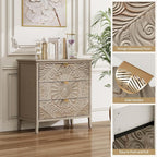 Carved 3 Drawer Cabinet with Floral Pattern & Gold Handles, 31.5" W Distressed - Image 3