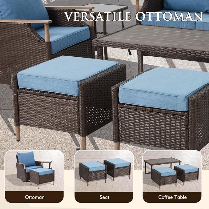 MELLCOM 7 Piece Patio Furniture Set Wicker Patio Conversation Set Rocking - Image 5