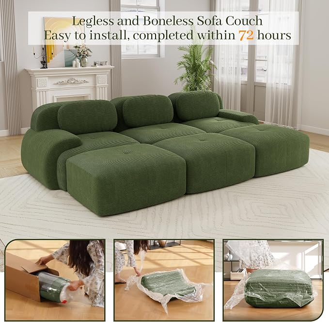 Boneless Sectional Couch, No Assembly Required, 117.3” Modular Cloud Sofa - Image 9