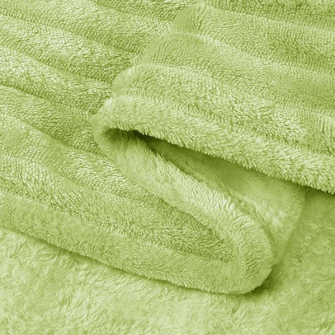 BEDELITE 3D Ribbed Cream Lime Fleece Throw Blanket - Image 9