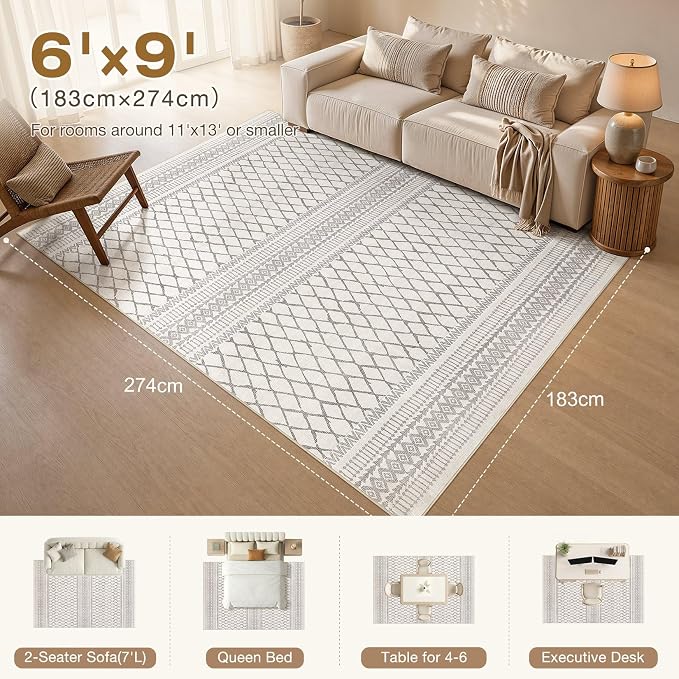 cotiled 6x9 Area Rugs for Living Room: Boho Washable Rug for Dining Room | - Image 2