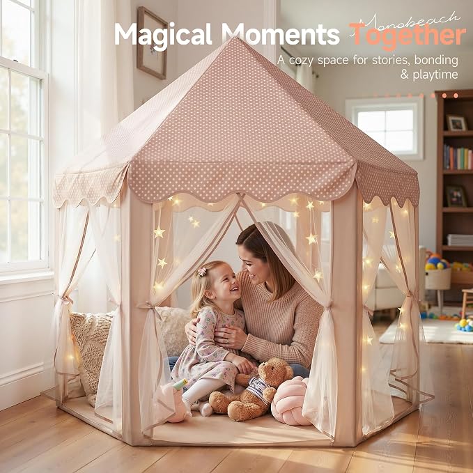 Monobeach Princess Play Tent for Girls: Brown Large Kids Castle Playhouse - Image 7