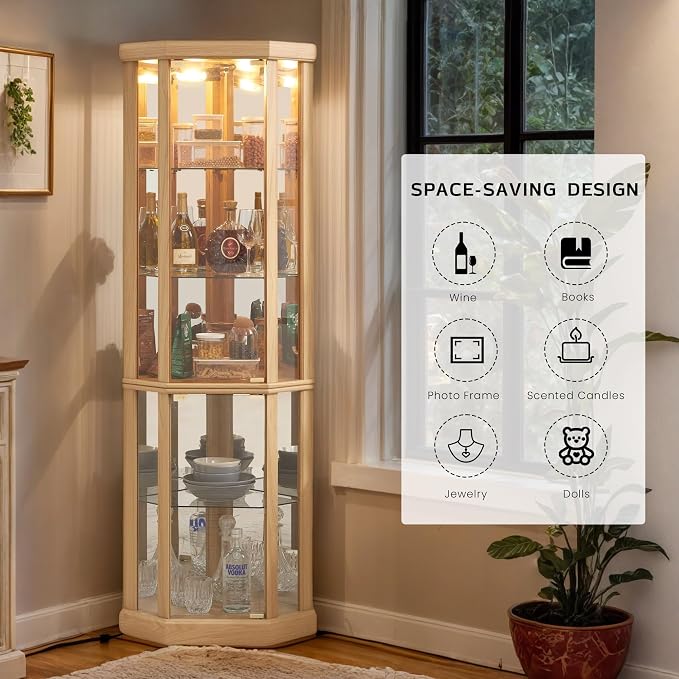 Corner Curio Cabinet, Light Bulb Inclued, Wine Bar China Cabinet - Image 6