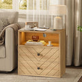 Modern Nightstand with Charging Station, LED Bedside Table with 2 Storage by TROJMHome