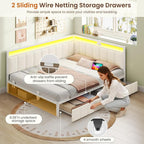 DICTAC Corner Bed Frame with 2 Storage Drawers and Charging Station Full Size - Image 5