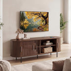 Tangkula Fluted TV Stand for TVs up to 60”, Mid Century Curved Entertainment - Image 2