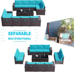 Kullavik Outdoor Patio Furniture Set, 12 Pieces Sectional Rattan Sofa Set Brown - Image 5