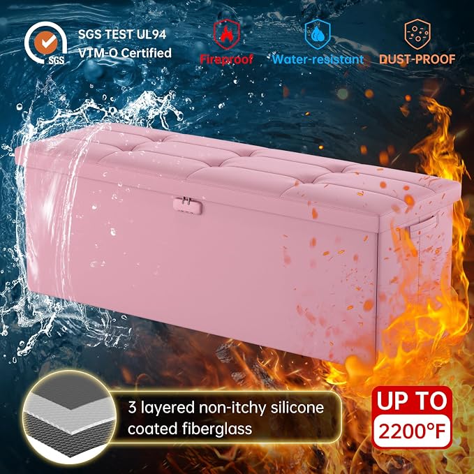 DocSafe Storage Ottoman Bench, Fireproof＆Waterproof Folding Bench - Image 5
