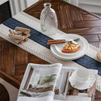 Macrame Table Runner Cream Beige and Blue Boho Table Runners - Image 4