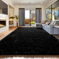 Amdrebio Black Furry Large Area Rug 8x10 by Amdrebio