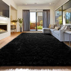 Amdrebio Black Furry Large Area Rug 8x10 by Amdrebio
