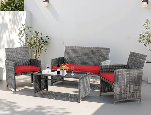 4 Piece Patio Ratten Set Outdoor Furniture Set Wicker Conversation Set by Shintenchi%7CFurnitureMadeforRealLife