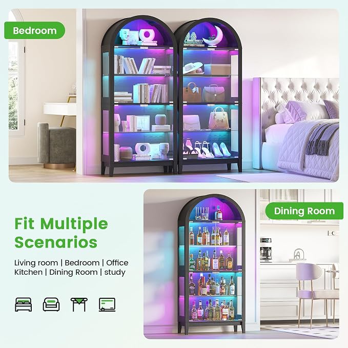 HNEBC Arched Display Case with RGB Lights, LED Curio Cabinet with Shelf - Image 9