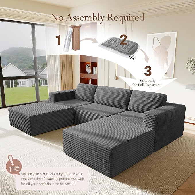 Vesgantti 119" Oversized U-Shaped Modular Sectional Sofa, Corduroy Cloud Couch - Image 4