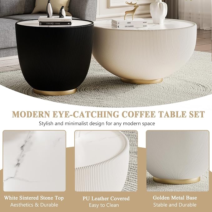 Round Marble Coffee Table Set of 2, 2 Piece Coffee Table and End Table - Image 4