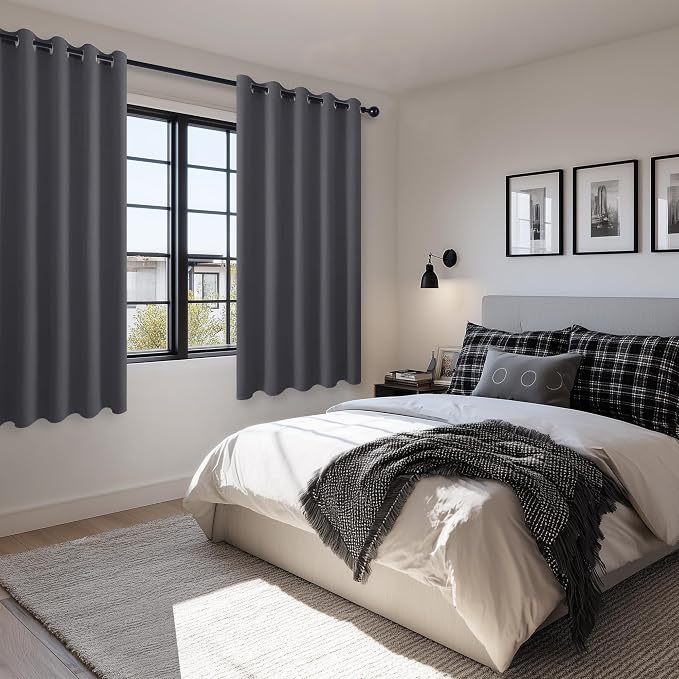 Blackout Curtains for Bedroom, 60 x 63 Inches Length, Dark Grey | Thermal - Image 6