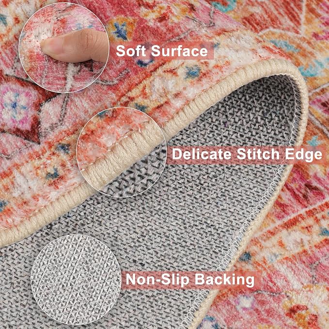 Yamaziot Washable Runner Rug, 2x8 Non-Slip Boho Vintage Hallway Kitchen Rug | - Image 2