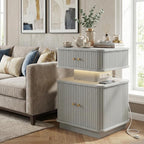 Nightstand with Charging Station, Modern Night Stand with Smart Led Light and 2 - Image 7