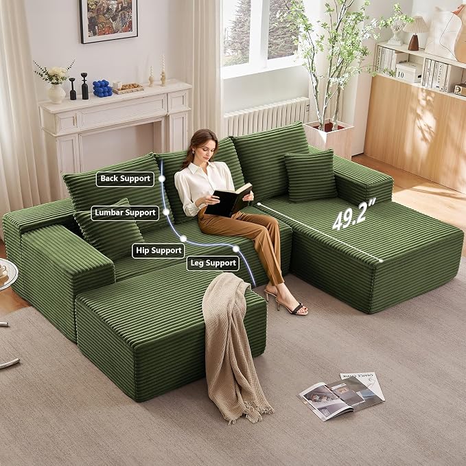 107" Comfy U-Shaped Sectional Modern Boneless Corduroy Couch - Image 3