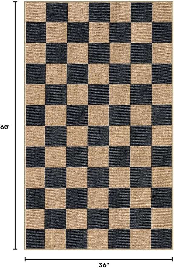 Lahome Colette Checkered Easy Jute Carpet, 3x5 Outdoor Patio Rug Washable Rugs - Image 2