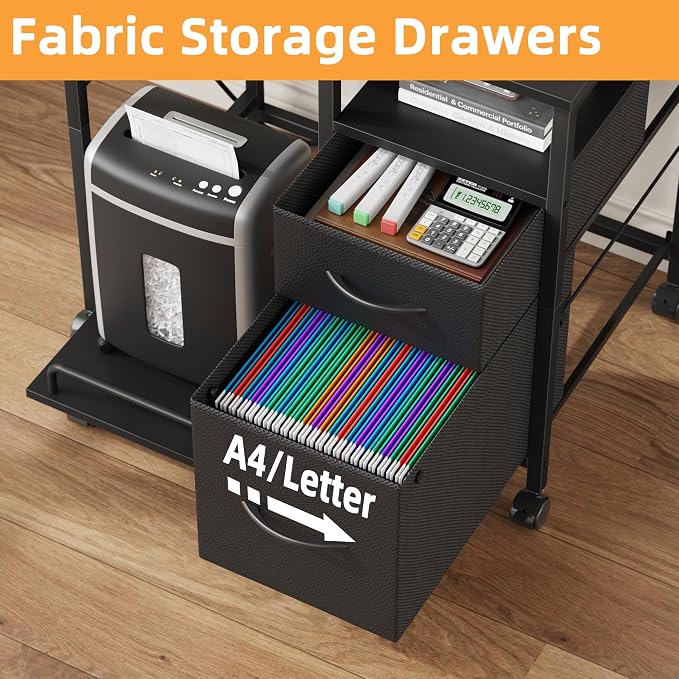 YAOHUOO Printer Stand with Power Outlet/Fabric Drawers, Printer Cabinet with - Image 3