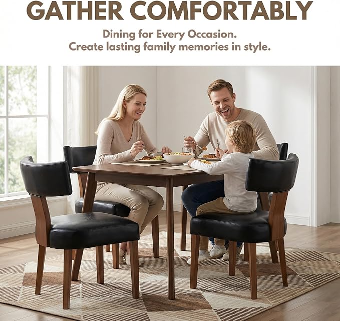 HNY Century Modern Dining Chairs Set of 6, Farmhouse PU Leather Upholstered - Image 3