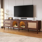 Merax Rattan TV Stand with LED Lights, Solid Wood Feet, Living Room, Bedroom - Image 8