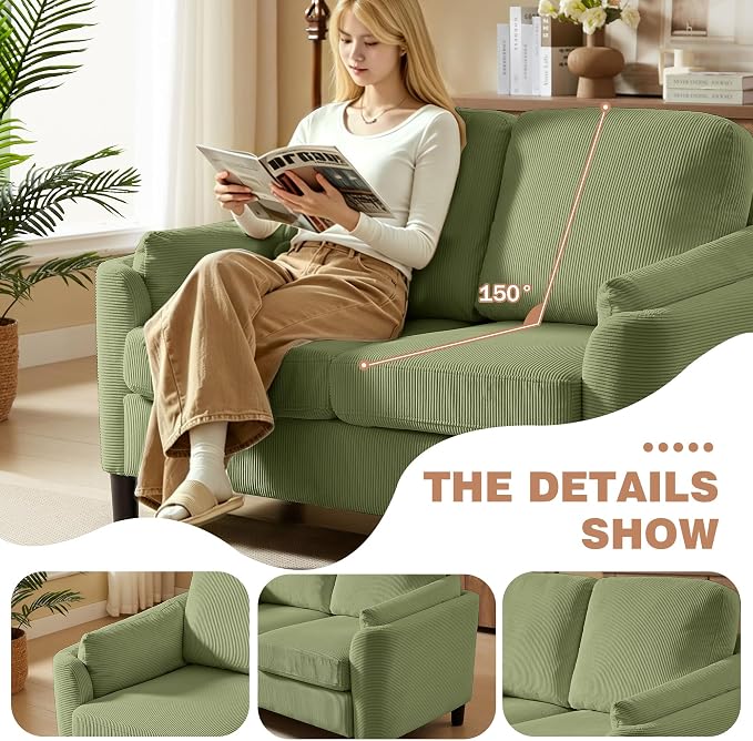 4 Piece Modern Corduroy Sofa Set, L-Shaped Sectional Couch - Image 8