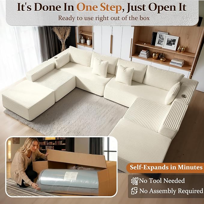 138" Cloud Sectional Couch, Comfort U Shaped Sofa - Image 3