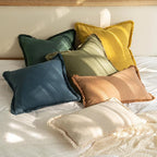 MIULEE Linen Fringe Decorative Lumbar Throw Pillow Covers Navy Blue 12x20 | Set - Image 5
