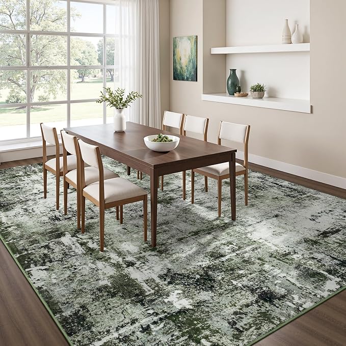 Rugflix 5x7 Area Rugs for Living Room, Washable Dark Green Large Rug | Machine - Image 3