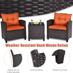 HAPPYGRILL 3 Pieces Patio Conversation Set, Outdoor Furniture Set PE Rattan - Image 4