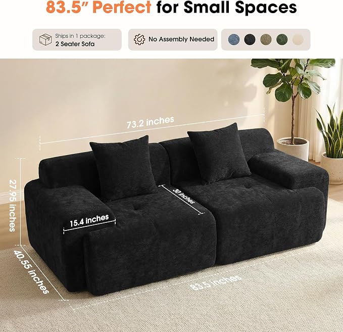 83.5" Boneless Loveseat Couch, Cloud Comfy Couches - Image 2