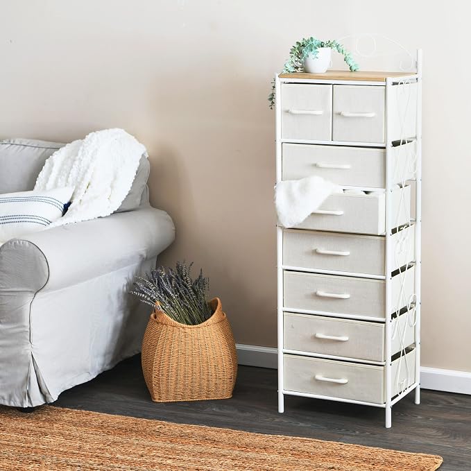 Household Essentials Coastal Oak and Iron 8-Drawer Dresser Tower - Image 2