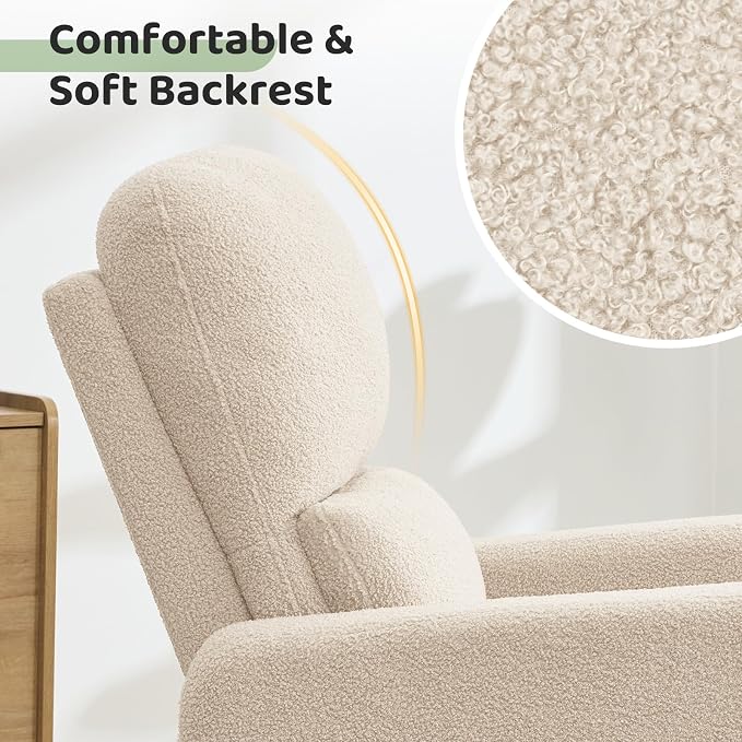 Swivel Rocker Recliner, Oversized Manual Boucle Nursery Glider Rocking Recliner - Image 5