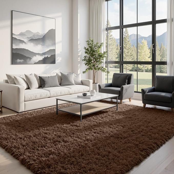 5x8 Fluffy Shag Area Rugs for Living Room Bedroom: Soft Plush Carpet Brown | - Image 4
