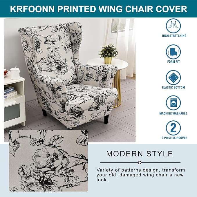 KRFOONN Wingback Chair Covers Slipcovers 2 Piece Stretch Wing Chair Covers - Image 4