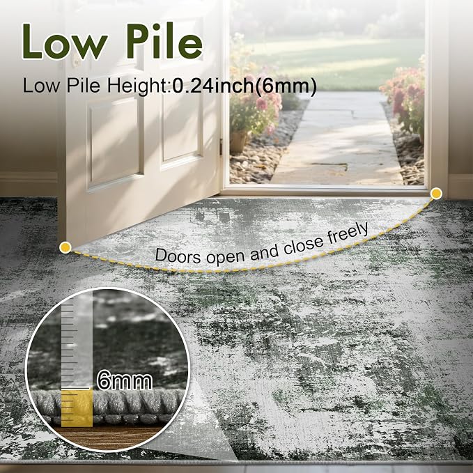 2x6 Ft Washable Runner Rug, Non-Slip Low Pile Hallway Kitchen Area Rug - Image 7