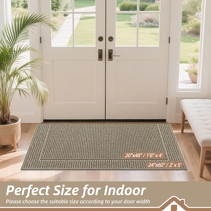 BEQHAUSE Dirt Trapper Door Mat 24" x 60", Non-Slip Washable, Light Beige | - Image 2