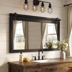 27"x49" Large Black Barn Door Mirror, Solid Wood Framed Accent Wall Mirror - Image 8