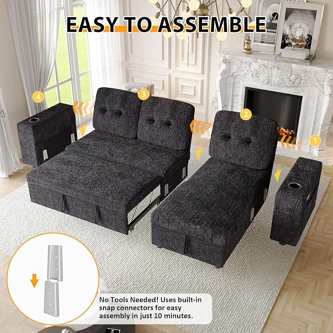 90 Inch Modular Sectional Sleeper Sofa Bed, 4 in 1 Pull Out Couch Bed - Image 8
