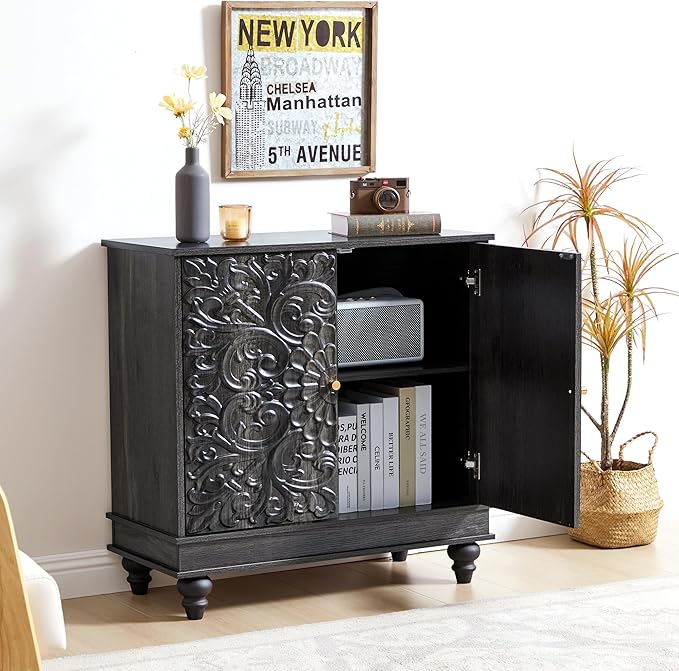 weselon Accent Cabinet with 2 Doors, Classic Carved Storage Sideboard Buffet - Image 8